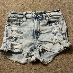 Blue highwaisted american eagle denim short shorts.
